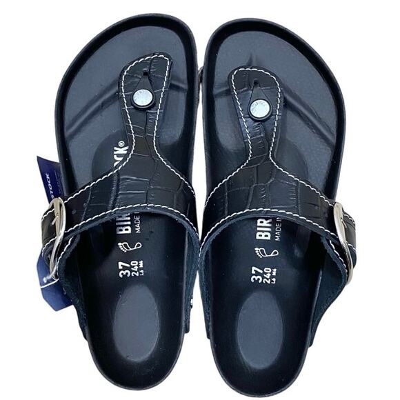 Staud x Birkenstock Gizeh Sandals In Black Croc 7 NWT - Picture 2 of 7